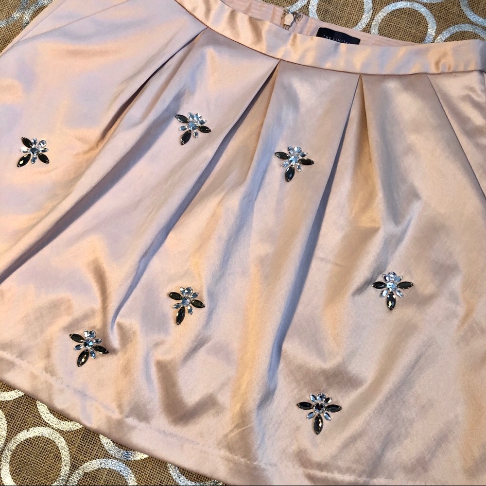 NWT THE LIMITED Satin Rhinestones Blush Pink Skirt